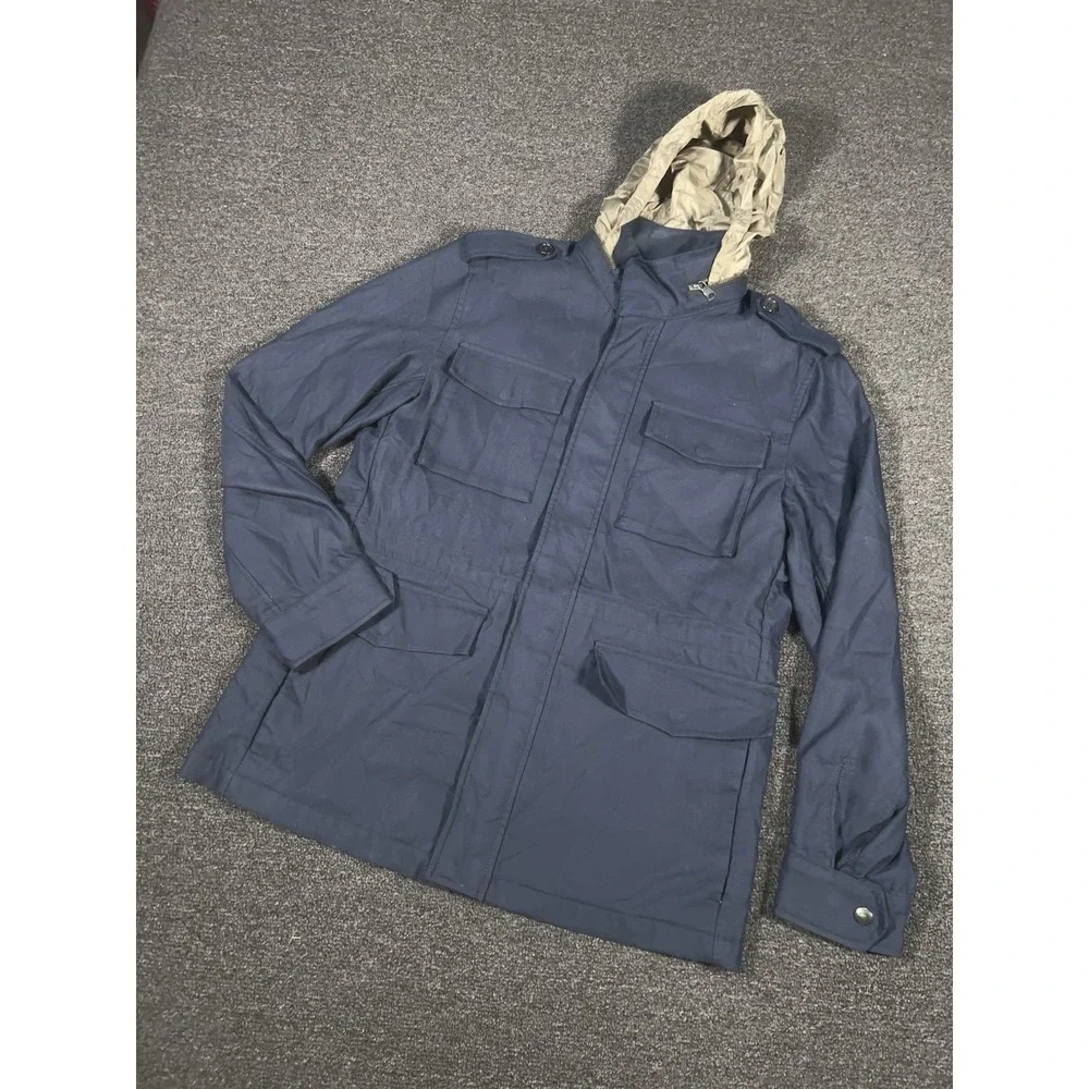Banana Republic Jacket Medium Navy Utility Chore Field Stowaway Hood Waterproof